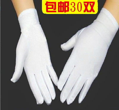 白色弹力手套舞蹈紧身珠宝礼仪