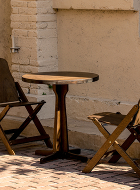 复古实木桌椅套装客厅阳台方桌小户型家用餐桌桌子圆桌咖啡店茶几