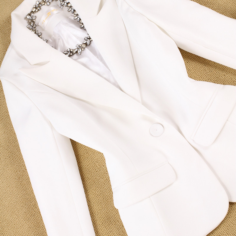 2 PIECES WOMENS SPRING SUMMER AND AUTUMN NEW ENGLAND SLIM SIMPLE WHITE SUIT +9 PANTS PANTS PANTS SUIT