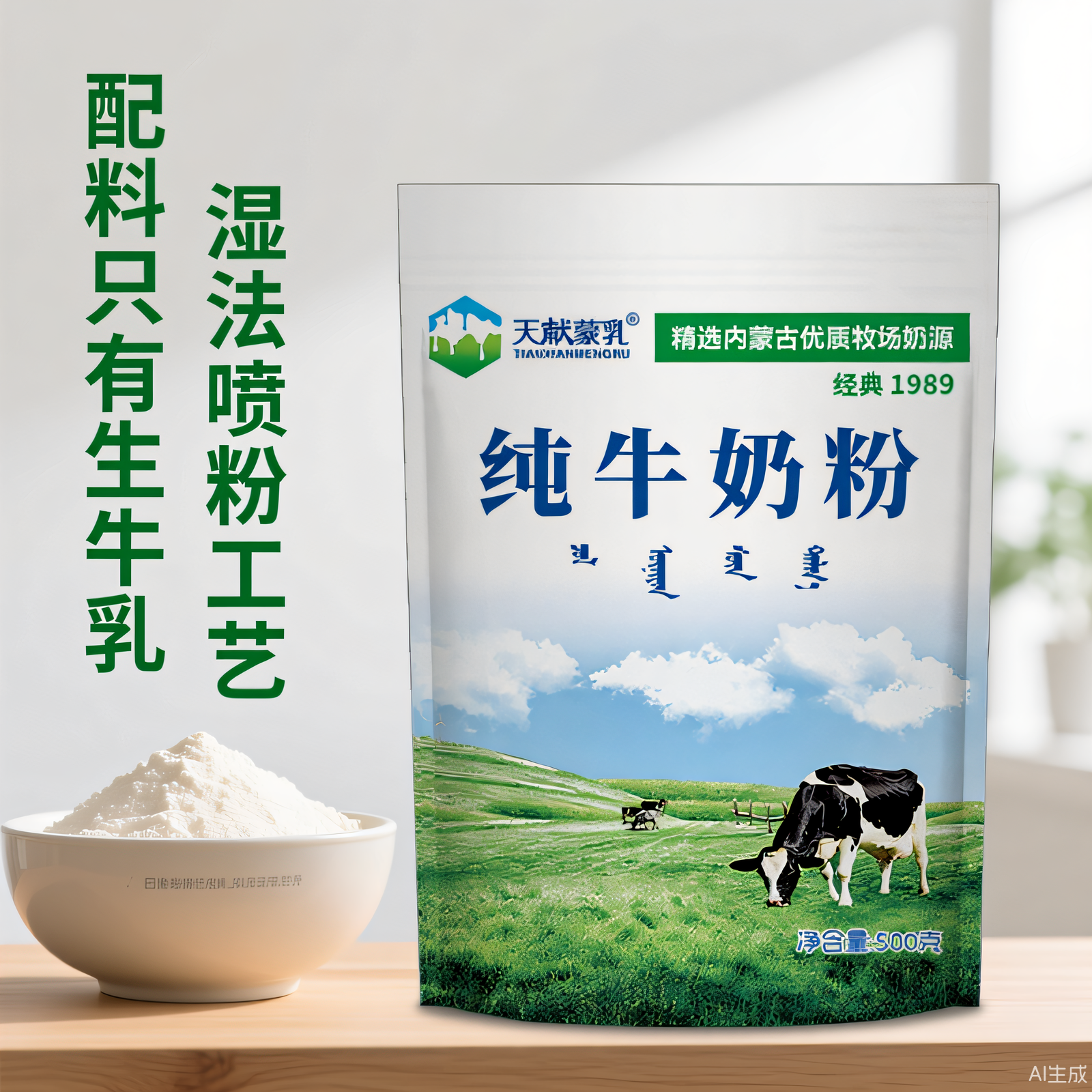 内蒙纯牛奶粉500g全脂无添加无蔗糖烘焙食材料儿童中老年冲饮早餐
