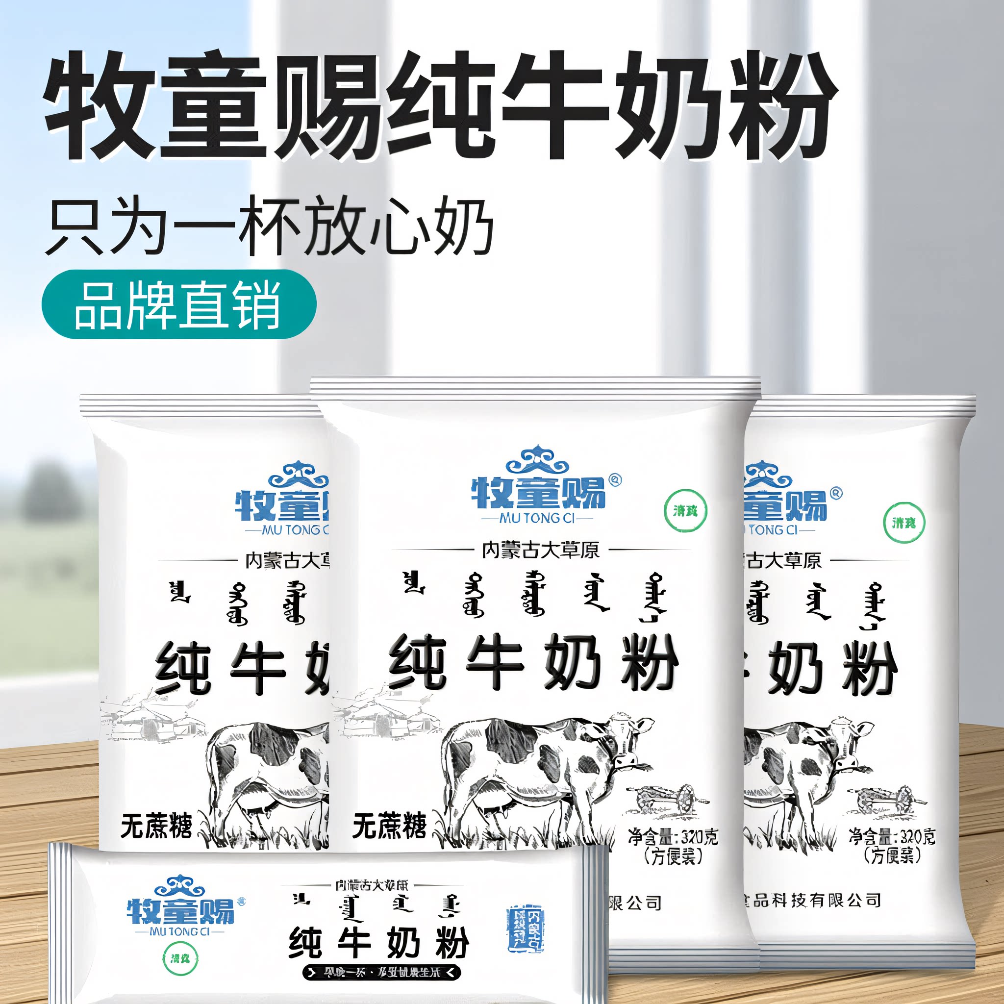 牧童赐内蒙纯牛奶粉袋装学生中老年成人早餐diy蛋糕酸奶烘焙食材