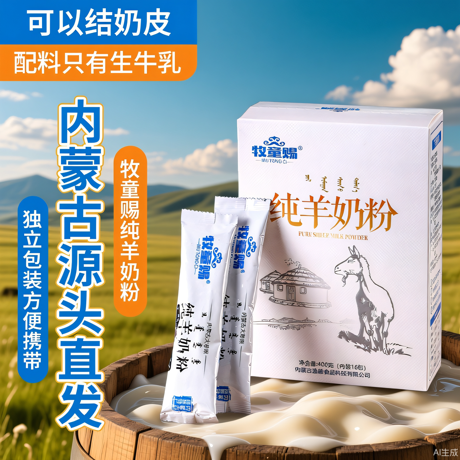 内蒙古纯羊奶粉400克&times;6盒无蔗糖儿童学生孕妇中老年成人冲饮早餐