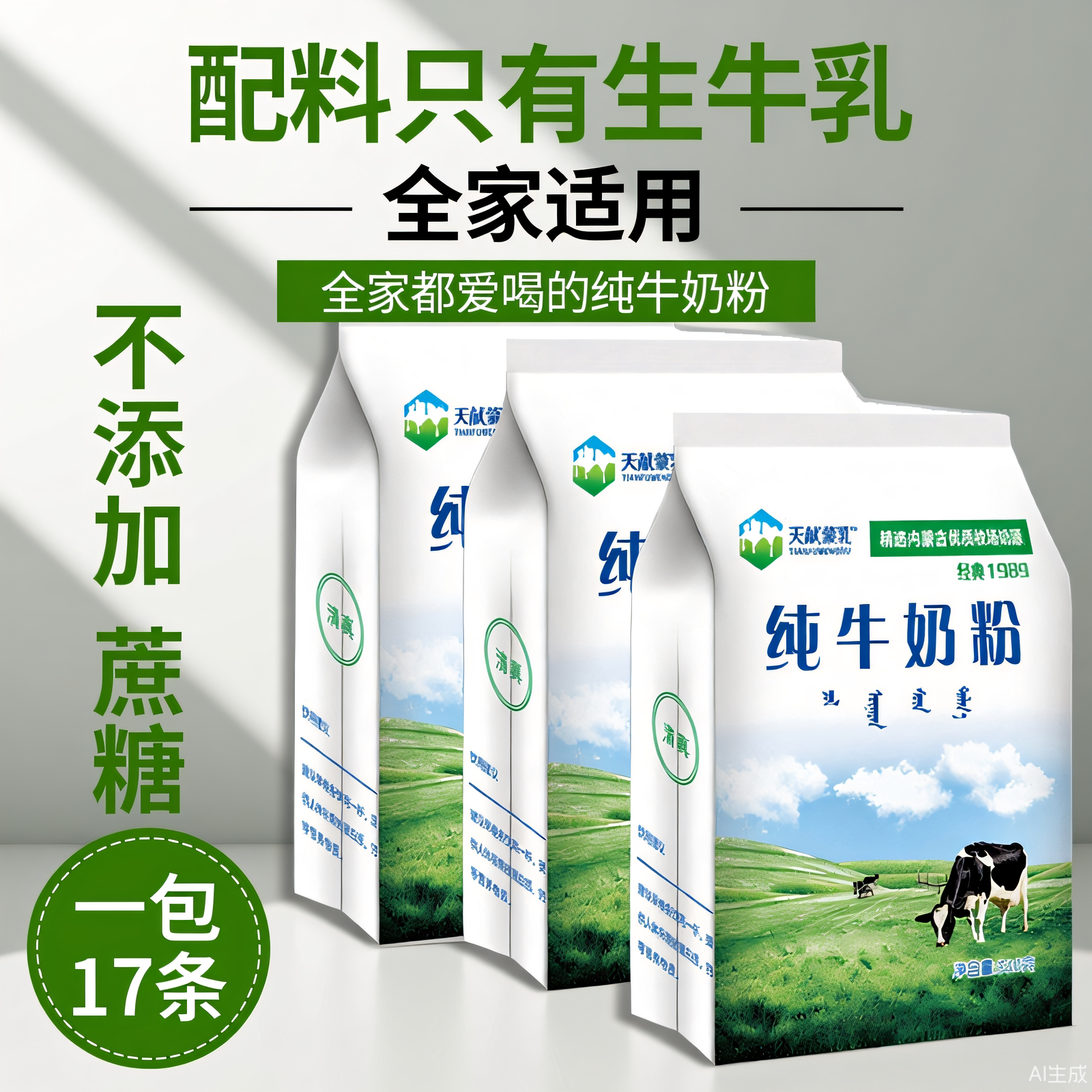 内蒙古国产老式纯牛奶粉510g独立小包装无蔗糖儿童上班族中老年