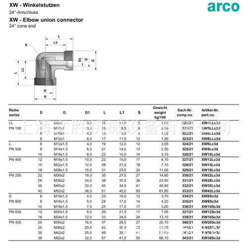 德国arco液压接头XW系列XW6Sc3d