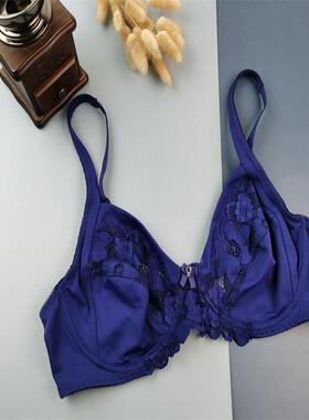 85B深蓝色夏季超薄内衣外贸蕾丝花边大码文胸带钢托胸罩