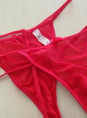 性感外贸女士T裤 缕空透视网纱丁字裤 有大尺码红色 S M L XL