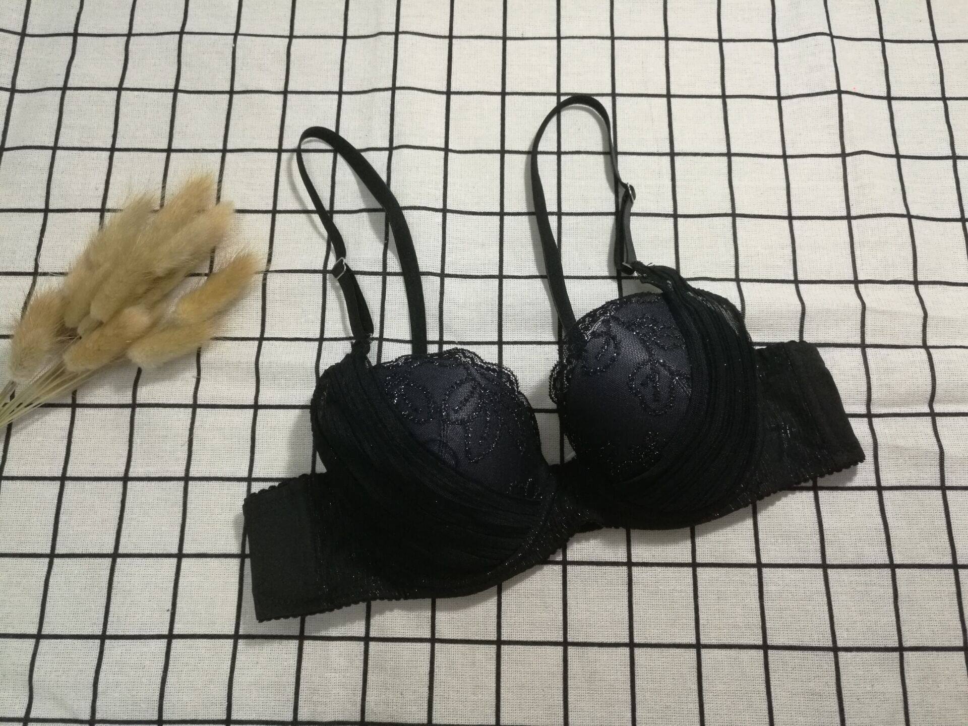 满80元免邮韩版少女文胸小码小罩杯内衣肩带可拆黑色蕾丝75A85A