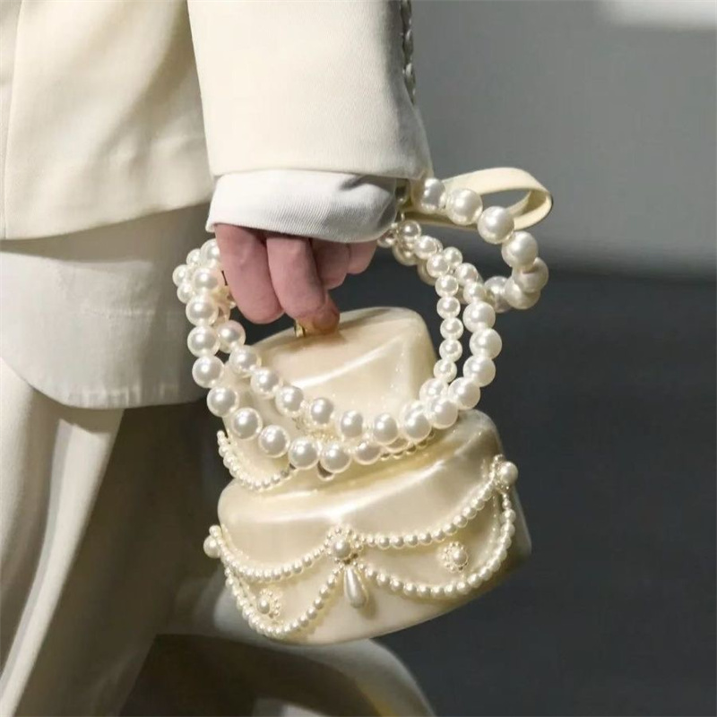 【CILI CLUTCH】欧美时尚珠光蛋糕造型珍珠装饰宫廷复古风手包