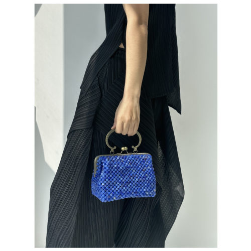 【CILI CLUTCH 】石纹 深海蓝复古手提口金包旗袍包