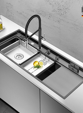 MABATON曼巴顿厨房黑色纳米不锈钢大号水槽超大单槽洗菜盆带刀架