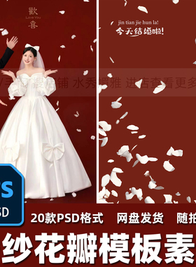20款白色浪漫花瓣飘洒散落飞舞喜嫁婚纱照婚礼写真PSD模板素材