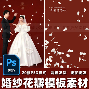 20款白色浪漫花瓣飘洒散落飞舞喜嫁婚纱照婚礼写真PSD模板素材