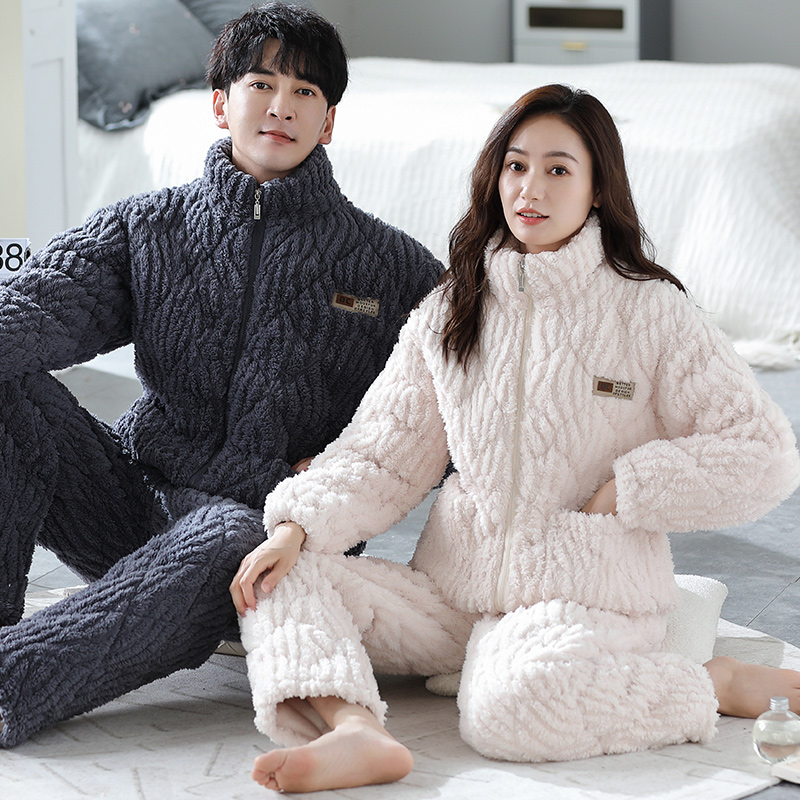 冬天珊瑚绒棉袄拉链男女款家居服