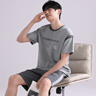 休闲可外穿家居服100%全棉运动套装 男士 短裤 圆领短袖 纯棉睡衣夏季