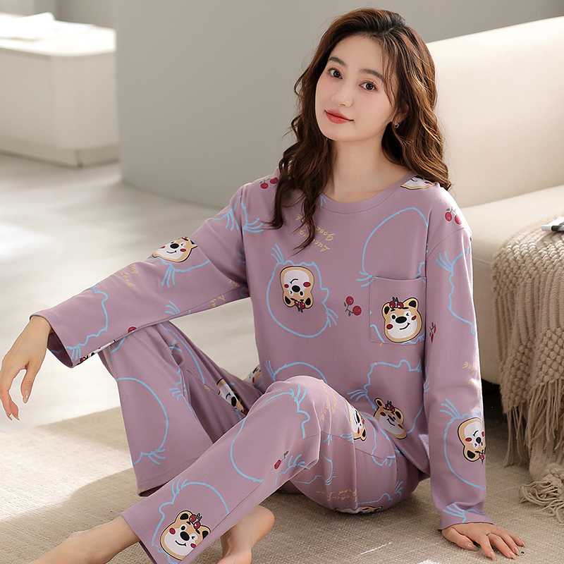 长袖可爱套头纯棉女士睡衣套装