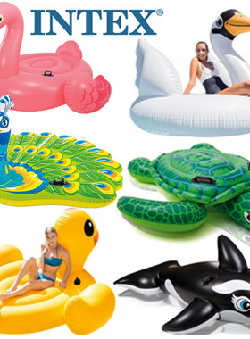 INTEX56524 57527火烈鸟大乌龟儿童游泳圈水上黑鲸鱼充气海龟坐骑