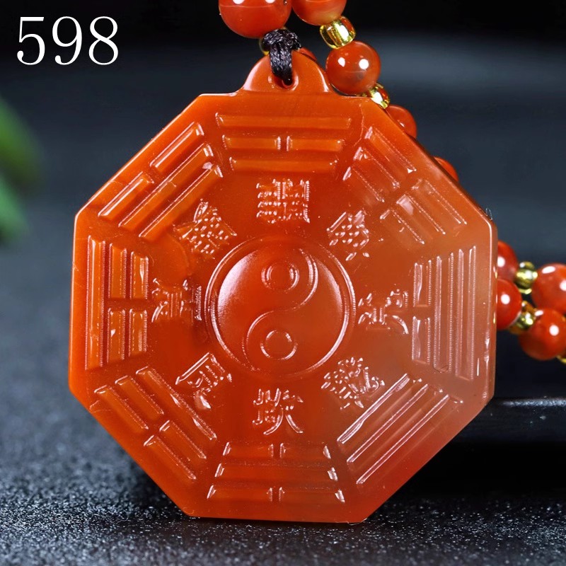 天然凉山保山南红玛瑙火焰纹吊坠如意葫芦八卦挂件原石项链男女款