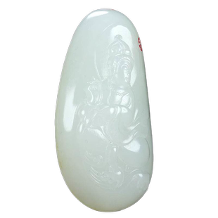 天然新疆和田玉籽料羊脂白玉碧玉观音吊坠玉坠挂件大师作品男款G