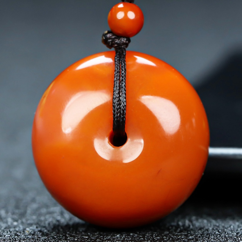 天然四川凉山南红玛瑙柿子红平安扣吊坠原石素面挂件男女款291号