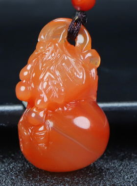 正品天然四川凉山南红玛瑙吊坠柿子红葫芦福禄寿杂件原石雕件373