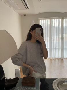 韩国东大门代购ounce2026春季新款纯色圆领长袖针织衫