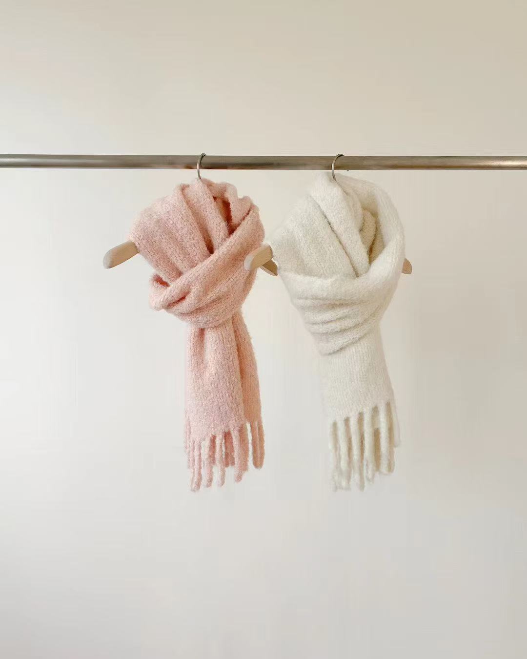 韩国东大门代购Ounce2025冬新款纯色简约百搭流苏围巾