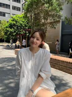 韩国东大门代购ounce2026春季新款纯色百搭圆领长袖衬衫