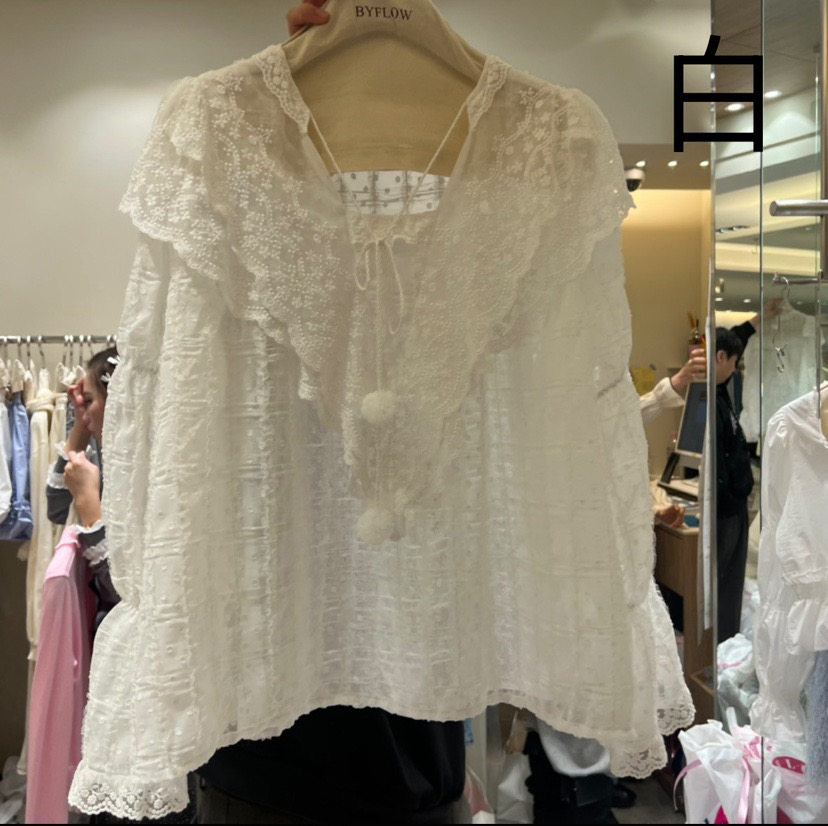 韩国东大门代购by flow 2026春季新款甜美温柔法式公主百搭蕾丝衫