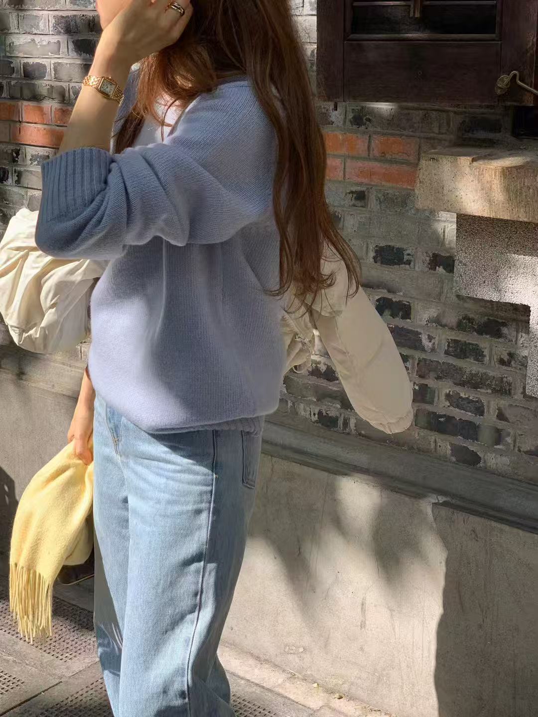 韩国东大门代购Ounce2025冬新款纯色简约百搭圆领套头针织衫