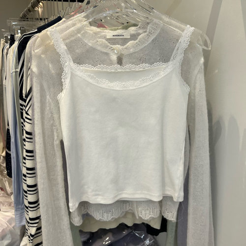 韩国东大门RIVEROOM 2026春季新款蕾丝拼接吊带背心