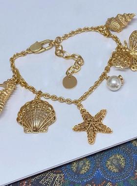 高质量海的女儿星珍珠贝壳手链女小众级轻奢气质戒指髦复古饰蝴蝶