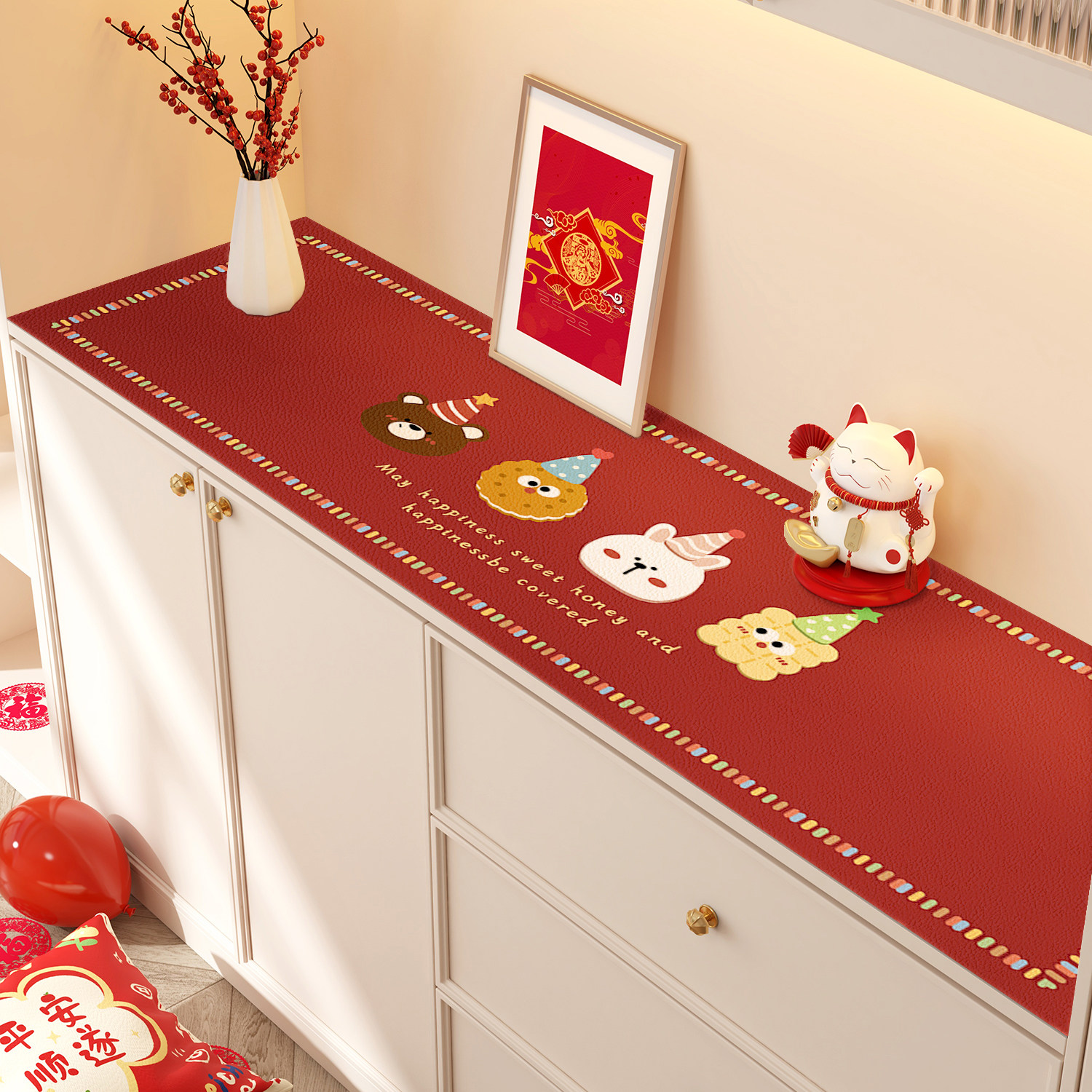 桌垫25新款新年红色电视柜桌垫台面保护垫桌布2024新款轻奢高级感,居家布艺,桌布,淘宝优惠券,粉丝福利购,淘宝优惠卷