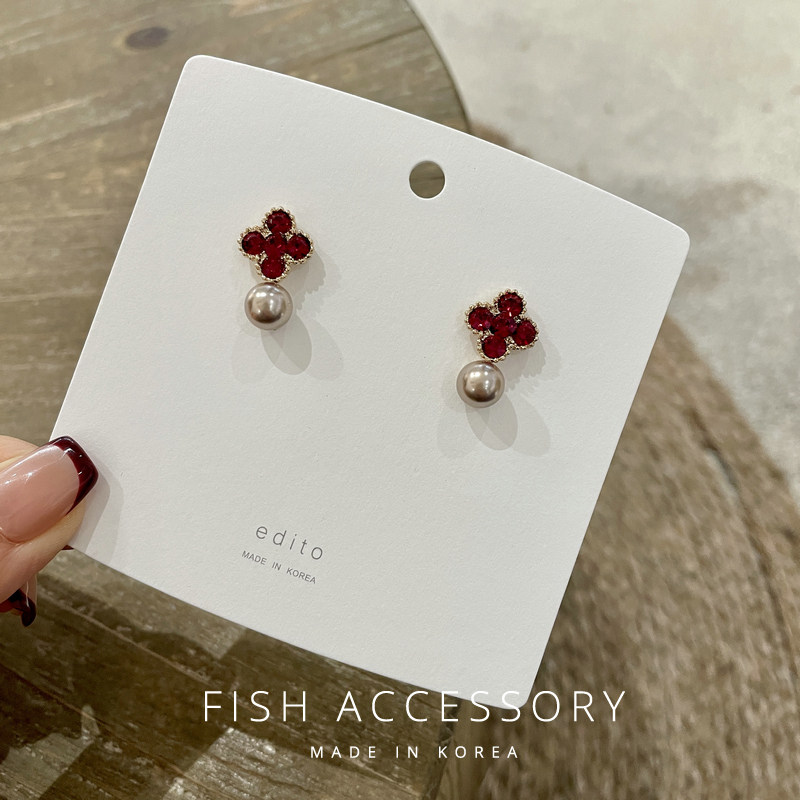 韩国东大门进口气质精致水钻花朵气质珍珠925银针高级感耳钉耳环