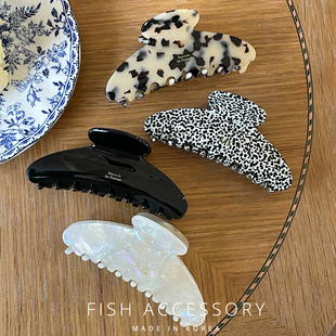 韩国进口法式 豹纹盘发发夹鲨鱼夹 优雅高品质大号三角抓夹特色风格