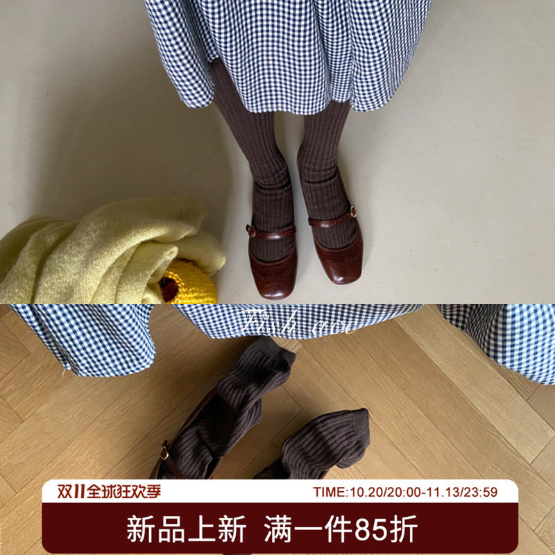 韩国东大门进口秋冬新竖条纹显瘦及膝中长筒袜子ins博主同款女袜