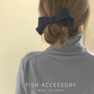 韩国进口复古毛线针织发夹蝴蝶结丝绒发饰甜美气质顶夹发卡弹簧夹