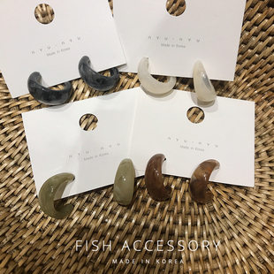 韩国东大门设计师款 耳饰亚克力简约琥珀圆环冷淡风女耳环耳钉