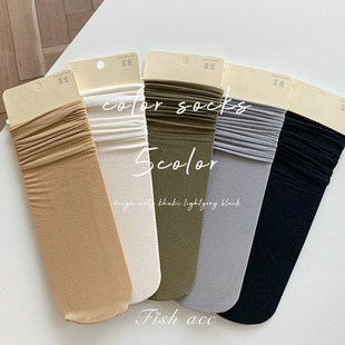 韩国东大门春夏超大弹力薄款 女袜 素色袜子气质卷边堆堆袜中筒长款