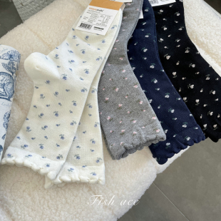 韩国东大门进口袜子甜美小碎花袜子温柔花边花朵中筒袜ins风棉袜