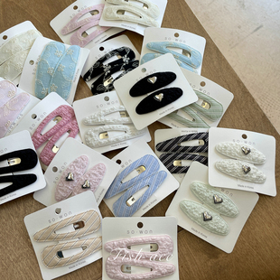 韩国进口ins博主泡泡棉条纹爱心花朵刺绣BB夹边夹刘海夹法式 发夹