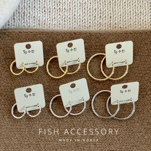 韩国进口SJ家高品质IU同款 金色银色简约耳圈百搭时髦通勤气质耳环
