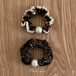 韩国进口高品质复古气质大珍珠豹纹布艺花边弹力发圈头绳发绳