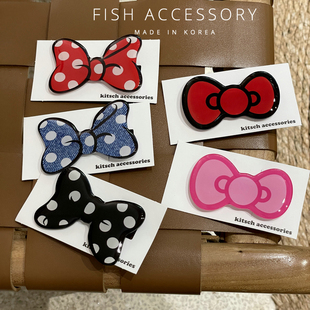 韩国进口kitsch超可爱嘟Kitty米妮蝴蝶结鸭嘴夹童趣边夹刘海发夹