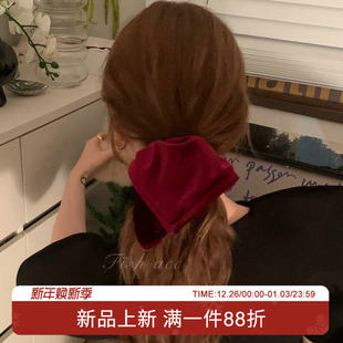 韩国进口秋冬新年红氛围气质细腻丝绒四角肠圈简约复古优雅发圈