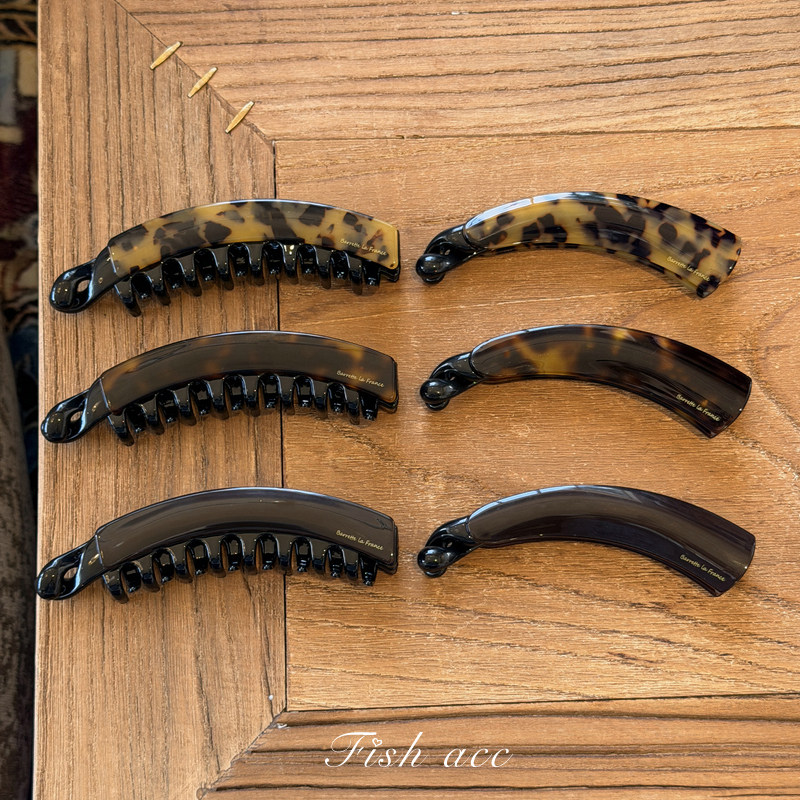 韩国进口France法式复古气质大号花棕玳瑁香蕉夹竖夹盘发扭扭发夹