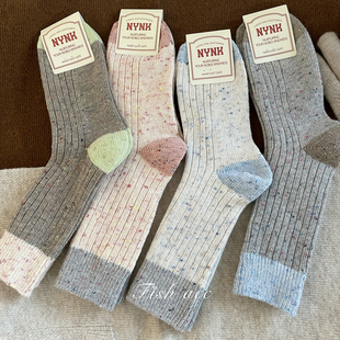 韩国进口冬季 美丽配色彩色点点冰淇淋撞色拼接保暖中筒袜子 加厚款