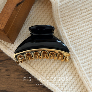 韩国进口ins博主质感黑气质复古棕百搭中号盘发法式 抓夹半发抓