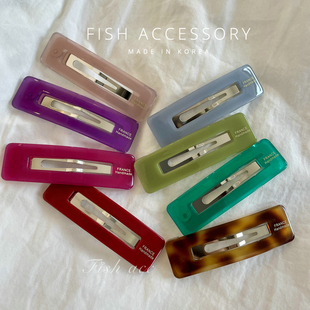 韩国进口ins多巴胺发夹BB发卡果冻色镂空长方形France刘海夹边夹