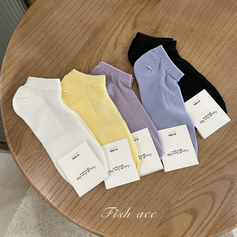 韩国进口春夏新款薄款船袜简约纯色网眼透气ins短款女袜子