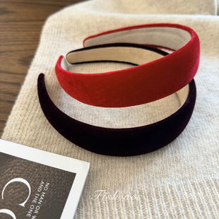 新年圣诞红 韩国进口头箍气质正红暗酒红复古丝绒节日宽边发箍